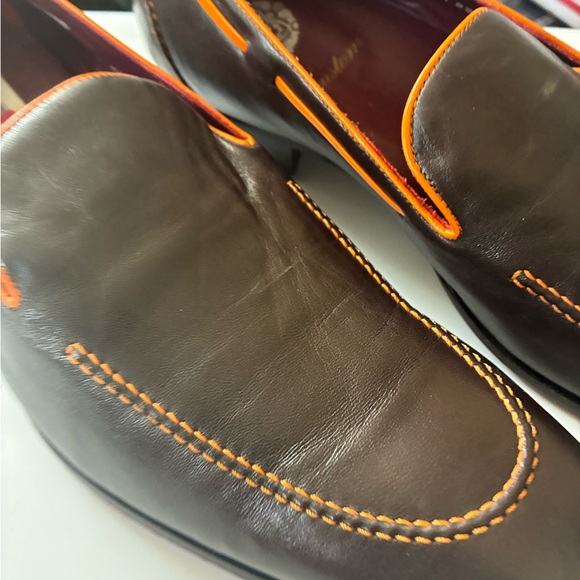 Mezlan Dark Brown Leather Loafers with Orange Trim - Picture 2 of 7